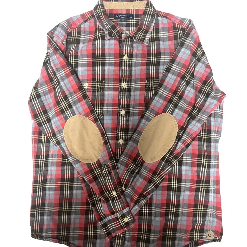 Cremieux‎ Classics Plaid Elbow Patches Flannel Shirt Mens Large